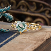 Romantic Heart Shape Natural Moss Agate Engagement Ring